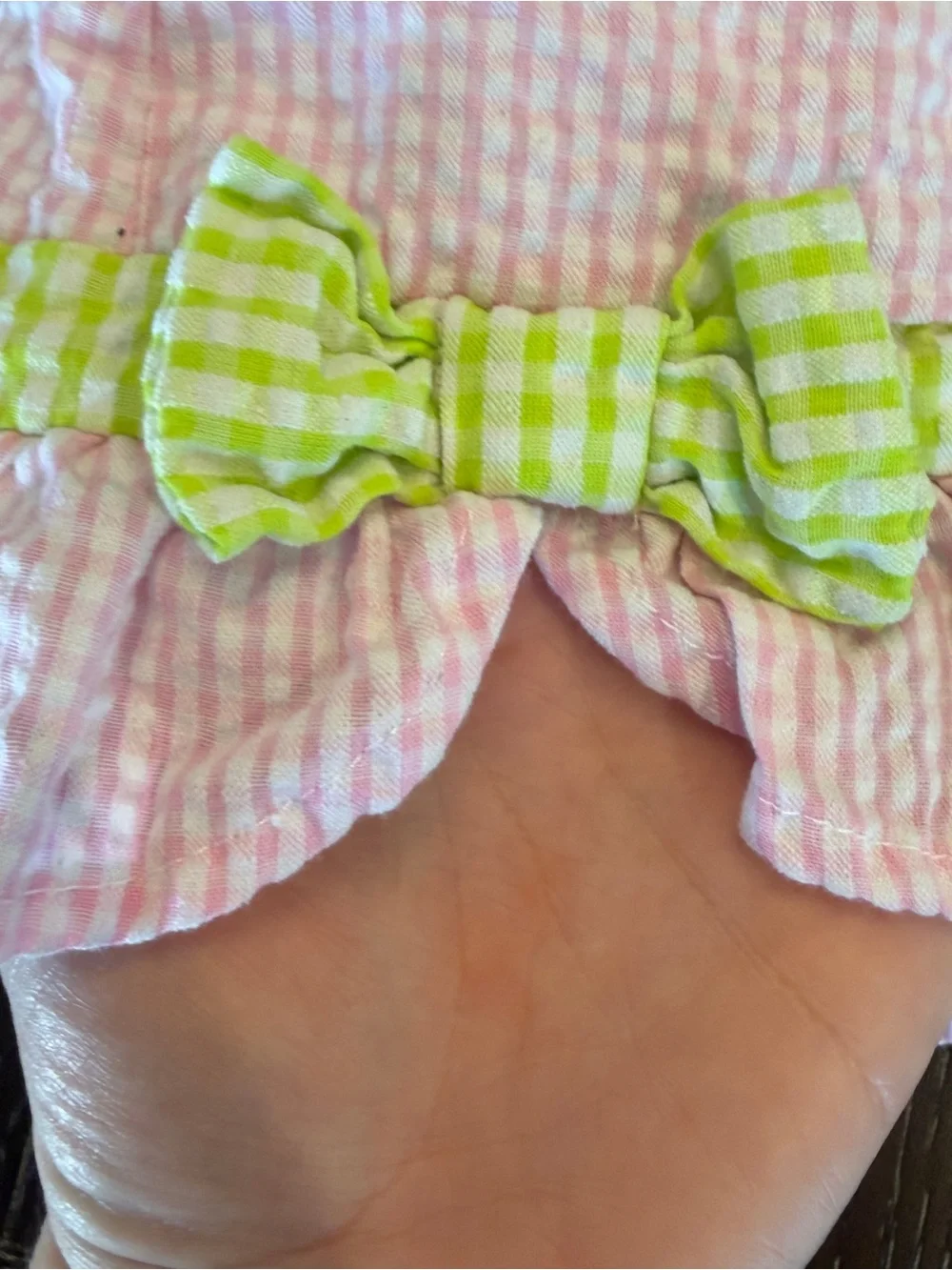 Baby Girl 3-6M Pink & Green Gingham Seersucker Sun Hat Bonnet‎ ADORABLE